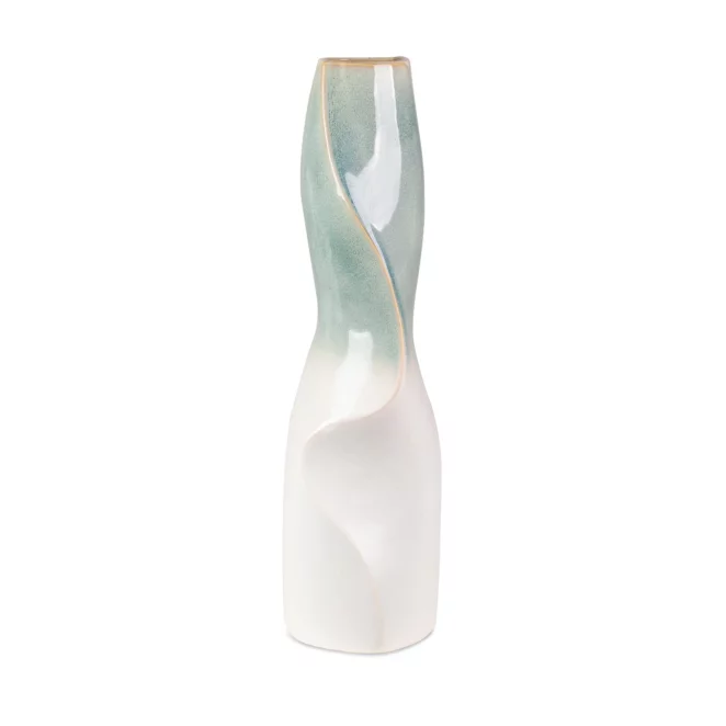 Wazon ceramiczny kremowo-miętowy w stylu boho z efektem ombre 14x13x47 cm LIANA