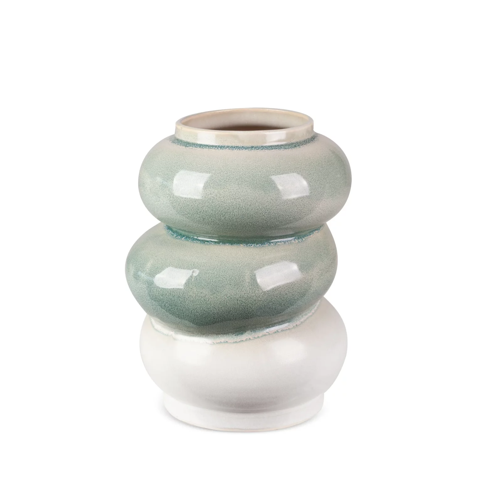 Wazon ceramiczny kremowo-miętowy w stylu boho z efektem ombre 21x19x26 cm LIANA