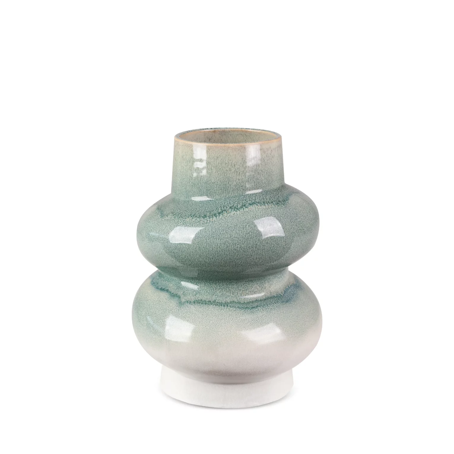 Wazon ceramiczny kremowo-miętowy w stylu boho z efektem ombre średnica 17x23 cm LIANA