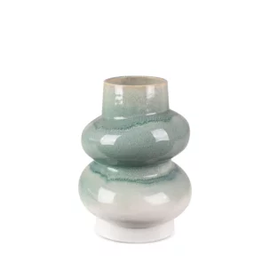 Wazon ceramiczny kremowo-miętowy w stylu boho z efektem ombre średnica 17x23 cm LIANA