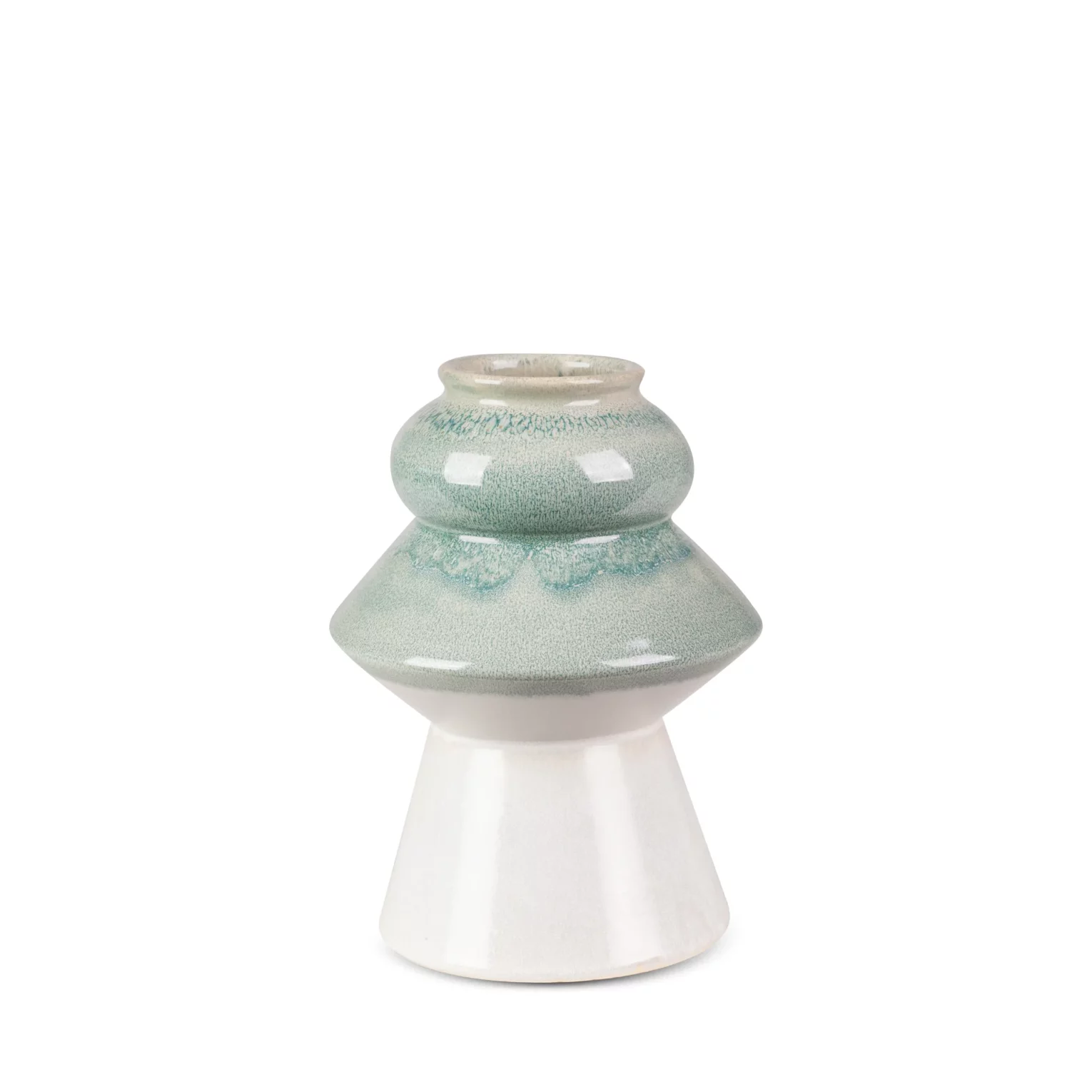 Wazon ceramiczny kremowo-miętowy w stylu boho z efektem ombre średnica 17x23 cm LIANA