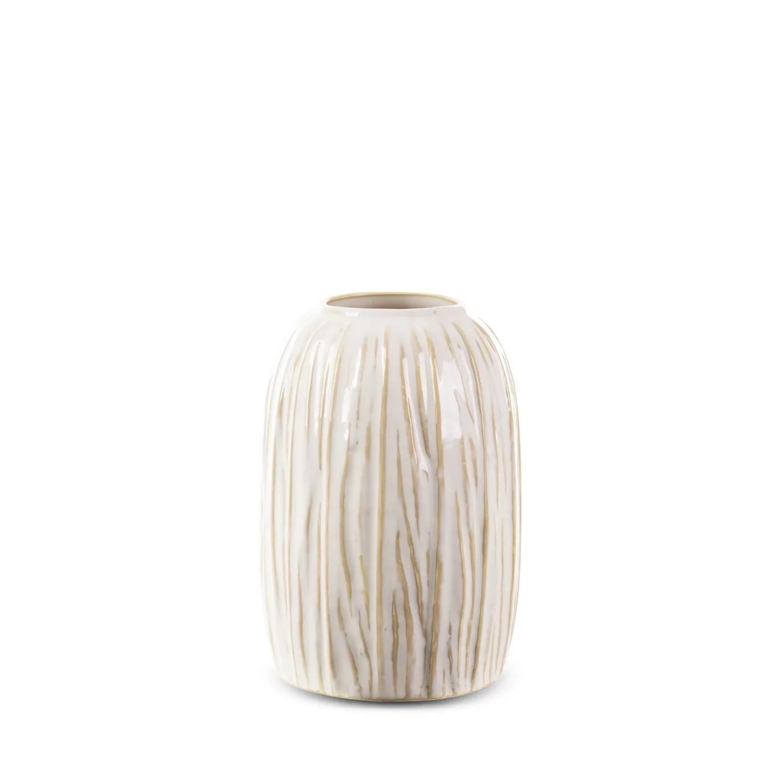 Wazon ceramiczny kremowo-złoty  z prążkami średnica 15x22 cm LIZA