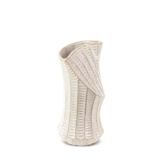 Wazon ceramiczny kremowo-złoty z wytłaczanym wzorem o ściętym kształcie średnica 14x29 cm LIZA