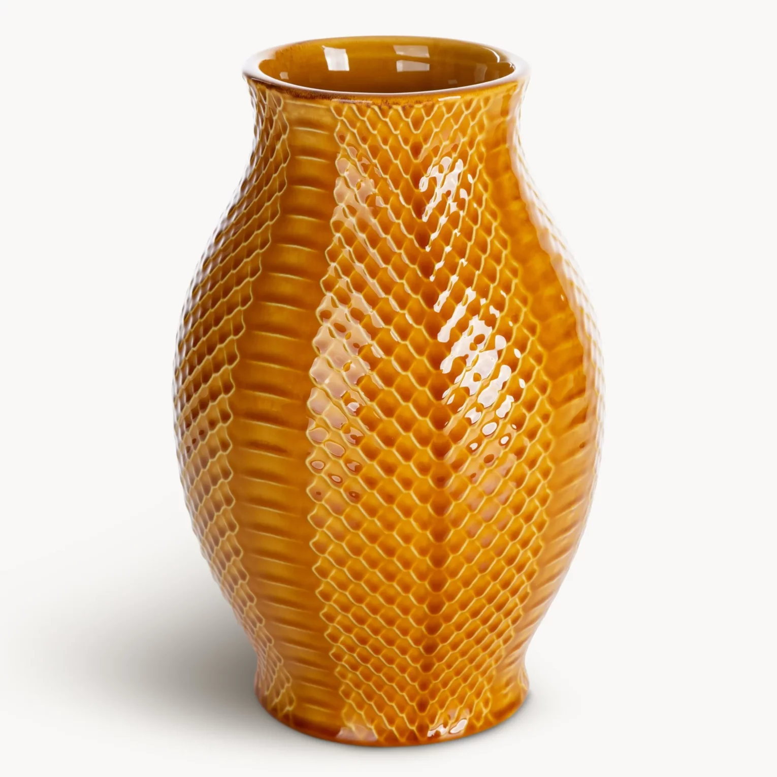 Wazon ceramiczny miodowy zdobiony wzorem skóry węża średnica 16x25 cm