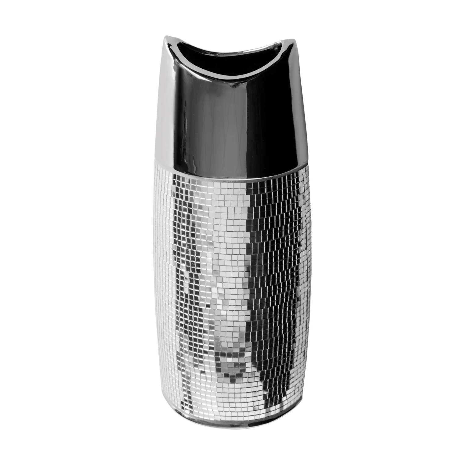 Wazon ceramiczny srebrny  zdobiony drobnymi witrażowymi lusterkami 14x9x35 cm MIRONA