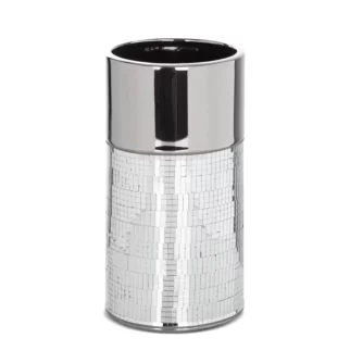 Wazon ceramiczny srebrny  zdobiony drobnymi witrażowymi lusterkami średnica 14x30 cm  MIRONA