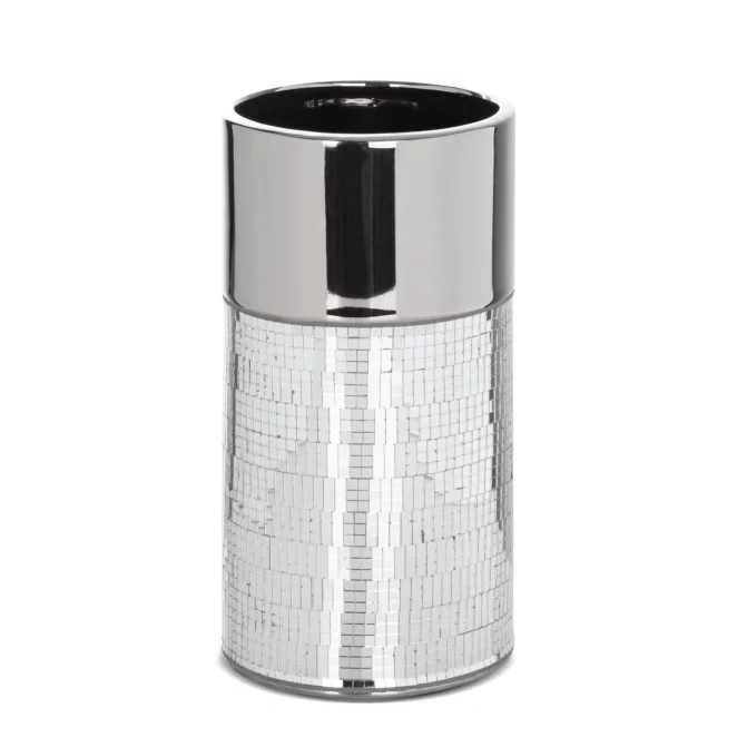 Wazon ceramiczny srebrny zdobiony drobnymi witrażowymi lusterkami średnica 14x30 cm MIRONA