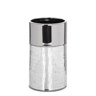 Wazon ceramiczny srebrny  zdobiony drobnymi witrażowymi lusterkami średnica 14x25 cm  MIRONA