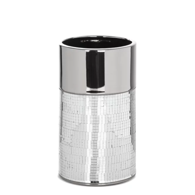 Wazon ceramiczny srebrny zdobiony drobnymi witrażowymi lusterkami średnica 14x25 cm MIRONA