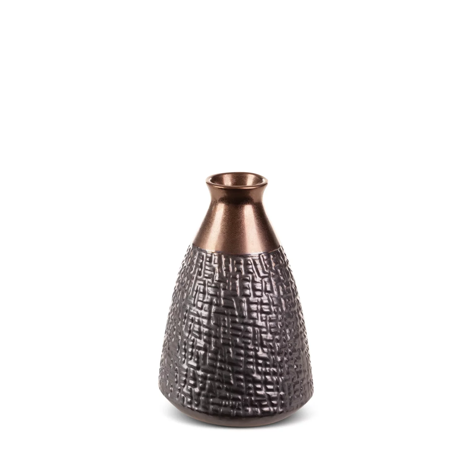 Wazon ceramiczny stalowo-brązowe  z wytłaczanym wzorem średnica 16x24 cm MORENA
