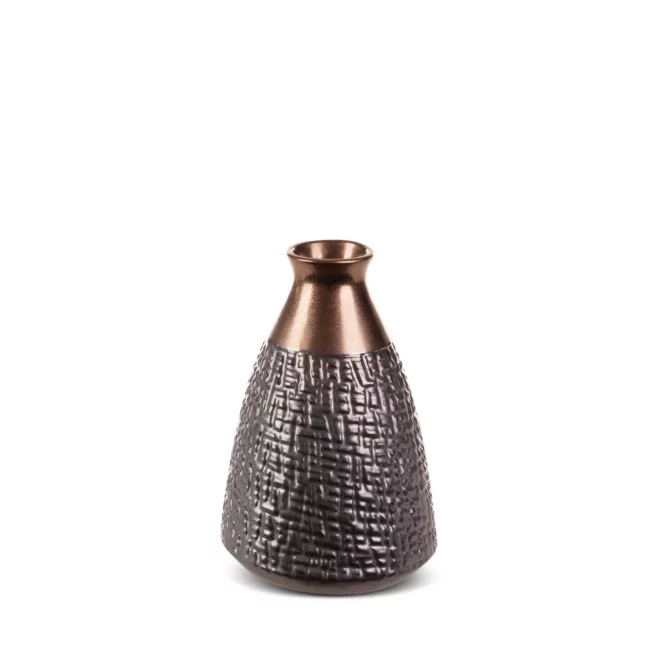 Wazon ceramiczny stalowo-brązowe z wytłaczanym wzorem średnica 16x24 cm MORENA
