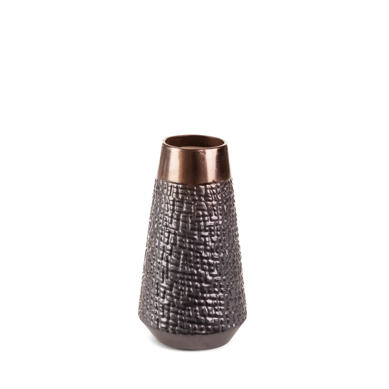 Wazon ceramiczny stalowo-brązowy z wytłaczanym wzorem średnica 14x26 cm MORENA