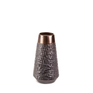 Wazon ceramiczny stalowo-brązowy z wytłaczanym wzorem średnica 14x26 cm MORENA
