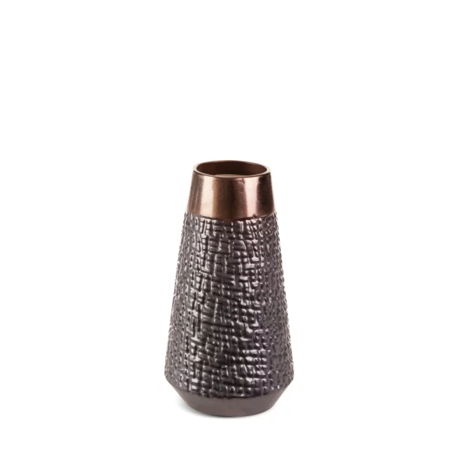 Wazon ceramiczny stalowo-brązowy z wytłaczanym wzorem średnica 14x26 cm MORENA