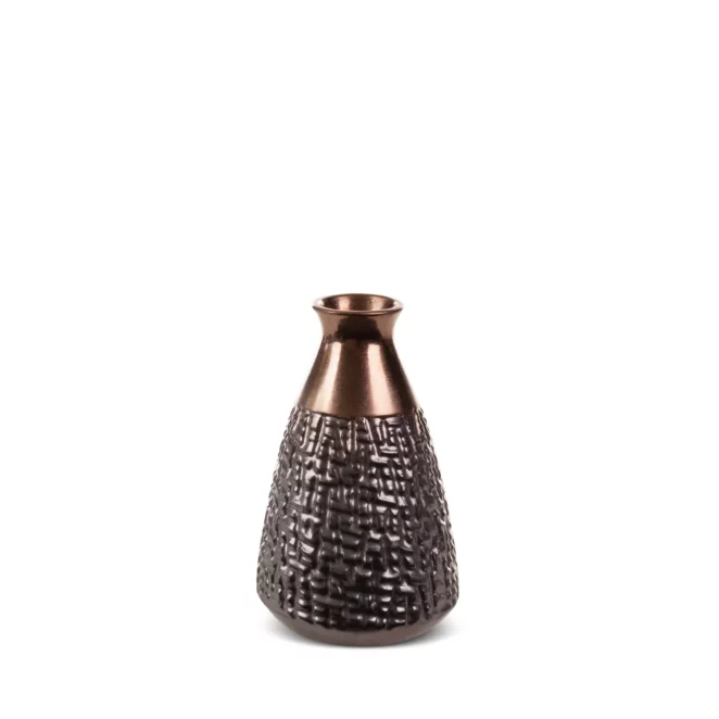 Wazon ceramiczny stalowo-brązowe z wytłaczanym wzorem średnica 13x20 cm MORENA