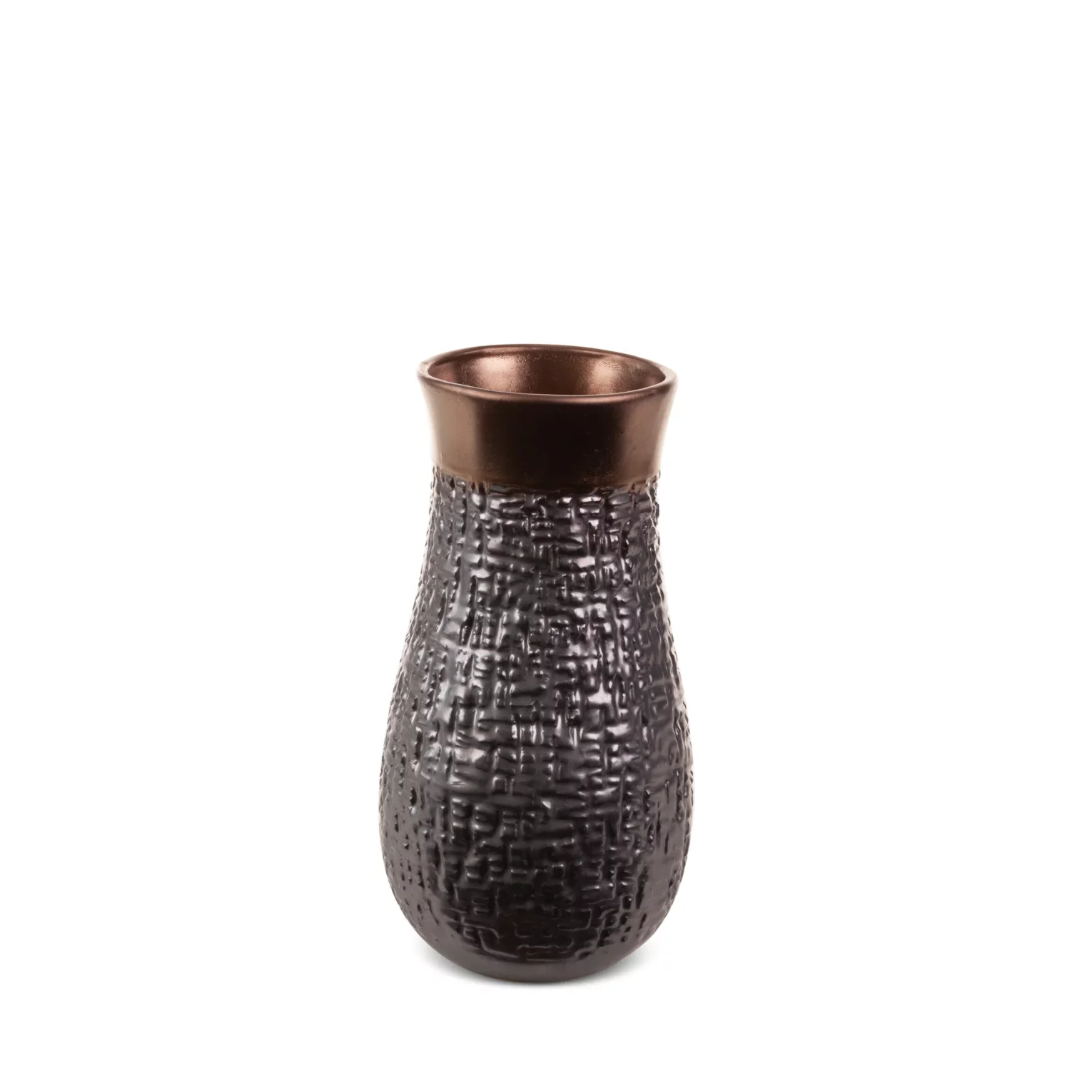 Wazon ceramiczny stalowo-brązowe  z wytłaczanym wzorem średnica 14x27 cm MORENA