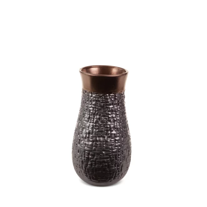 Wazon ceramiczny stalowo-brązowe z wytłaczanym wzorem średnica 14x27 cm MORENA