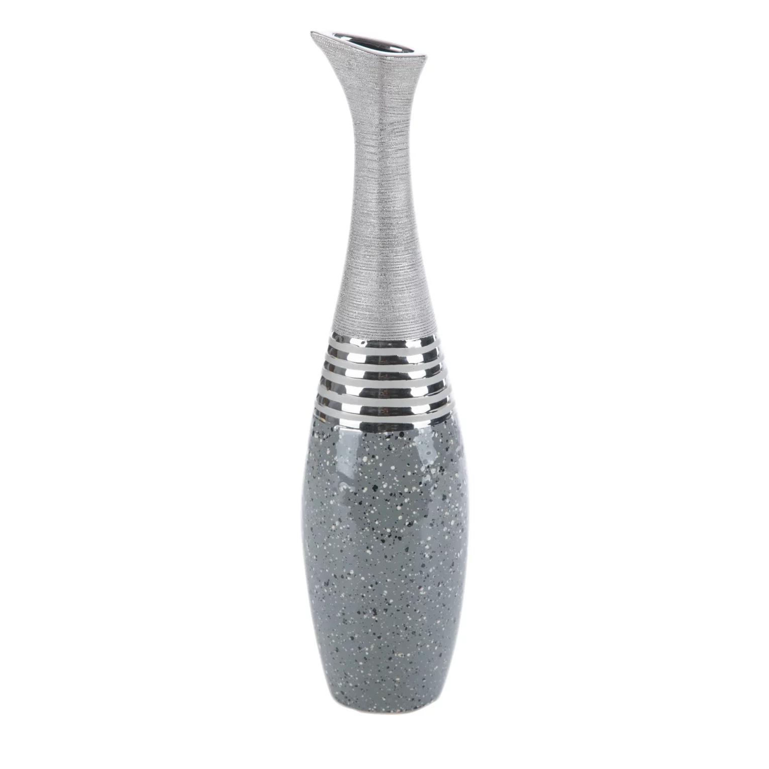 Wazon ceramiczny srebrno-szary o łączonych fakturach średnica 15x60 cm NELI