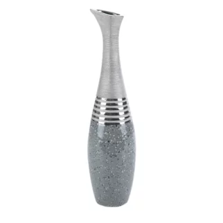 Wazon ceramiczny srebrno-szary o łączonych fakturach średnica 15x60 cm NELI