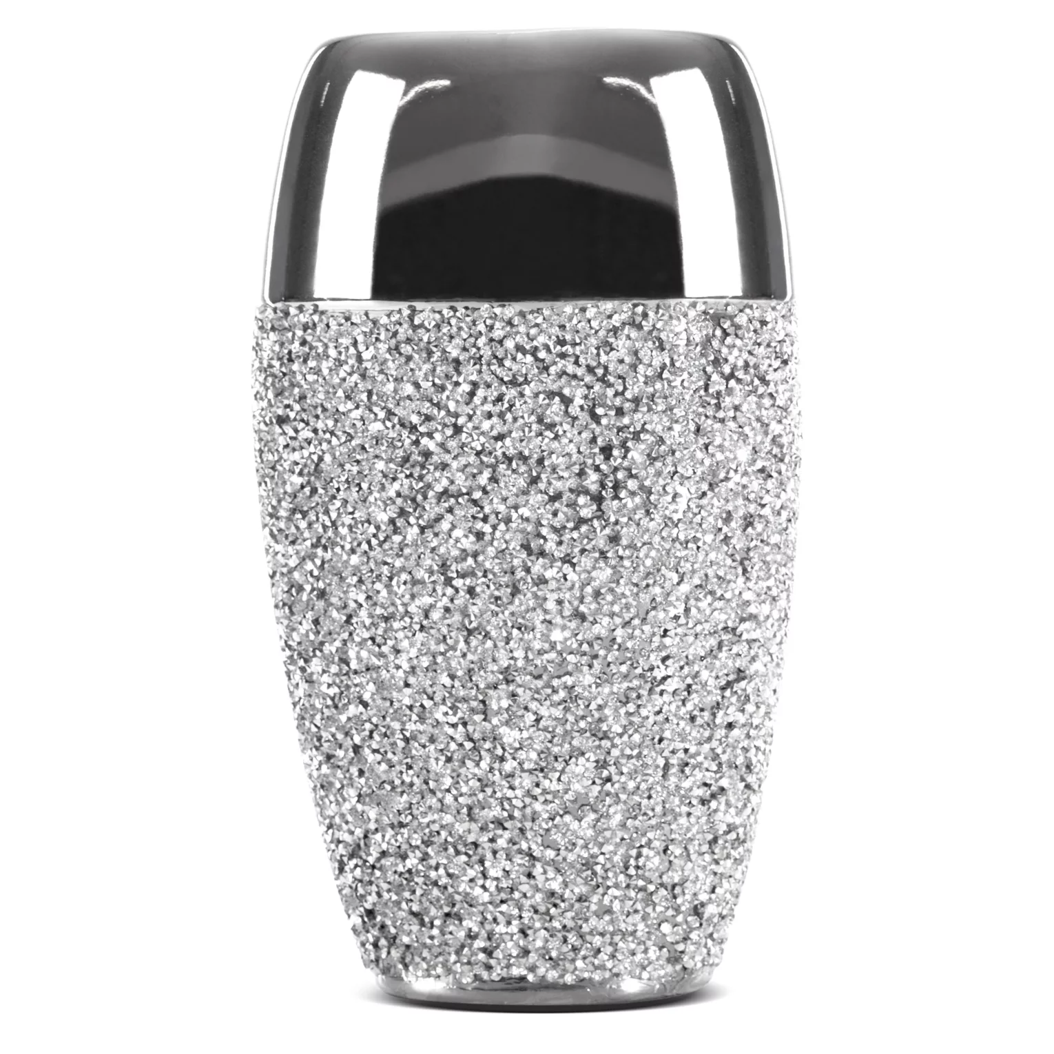 Wazon ceramiczny srebrny zdobiony drobnymi kryształkami, w stylu glamour 14x10x24 cm PALMERA