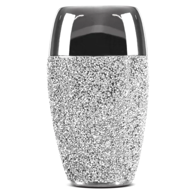 Wazon ceramiczny srebrny zdobiony drobnymi kryształkami, w stylu glamour 14x10x24 cm PALMERA