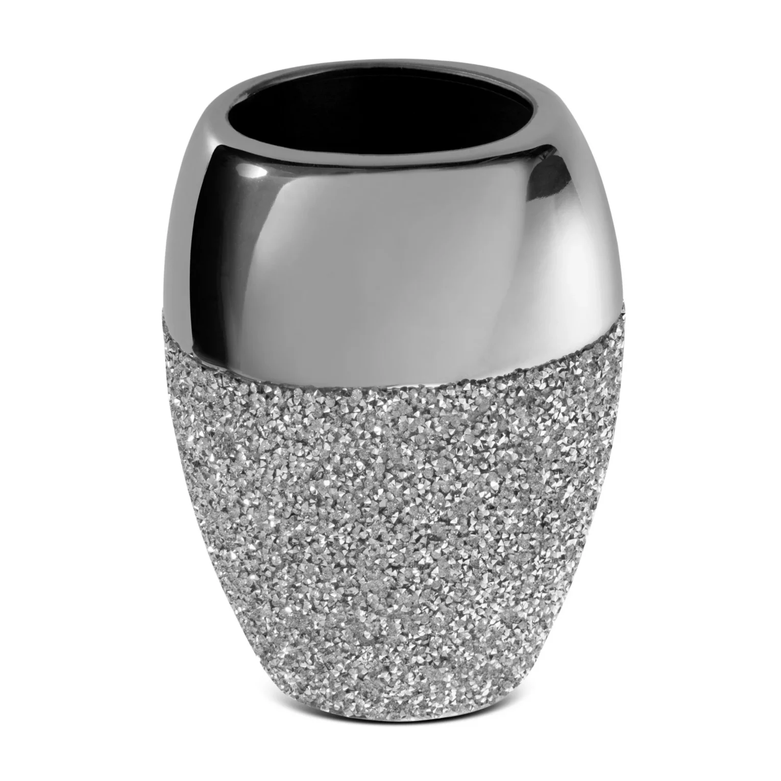 Wazon ceramiczny srebrny zdobiony drobnymi kryształkami, w stylu glamour 14x9x20 cm PALMERA