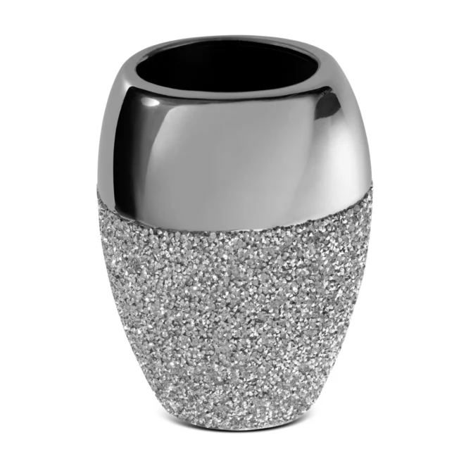 Wazon ceramiczny srebrny zdobiony drobnymi kryształkami, w stylu glamour 14x9x20 cm PALMERA