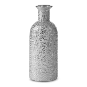 Wazon ceramiczny  srebrny z drobnym błyszczącym wzorem 16x11x40 cm RISO