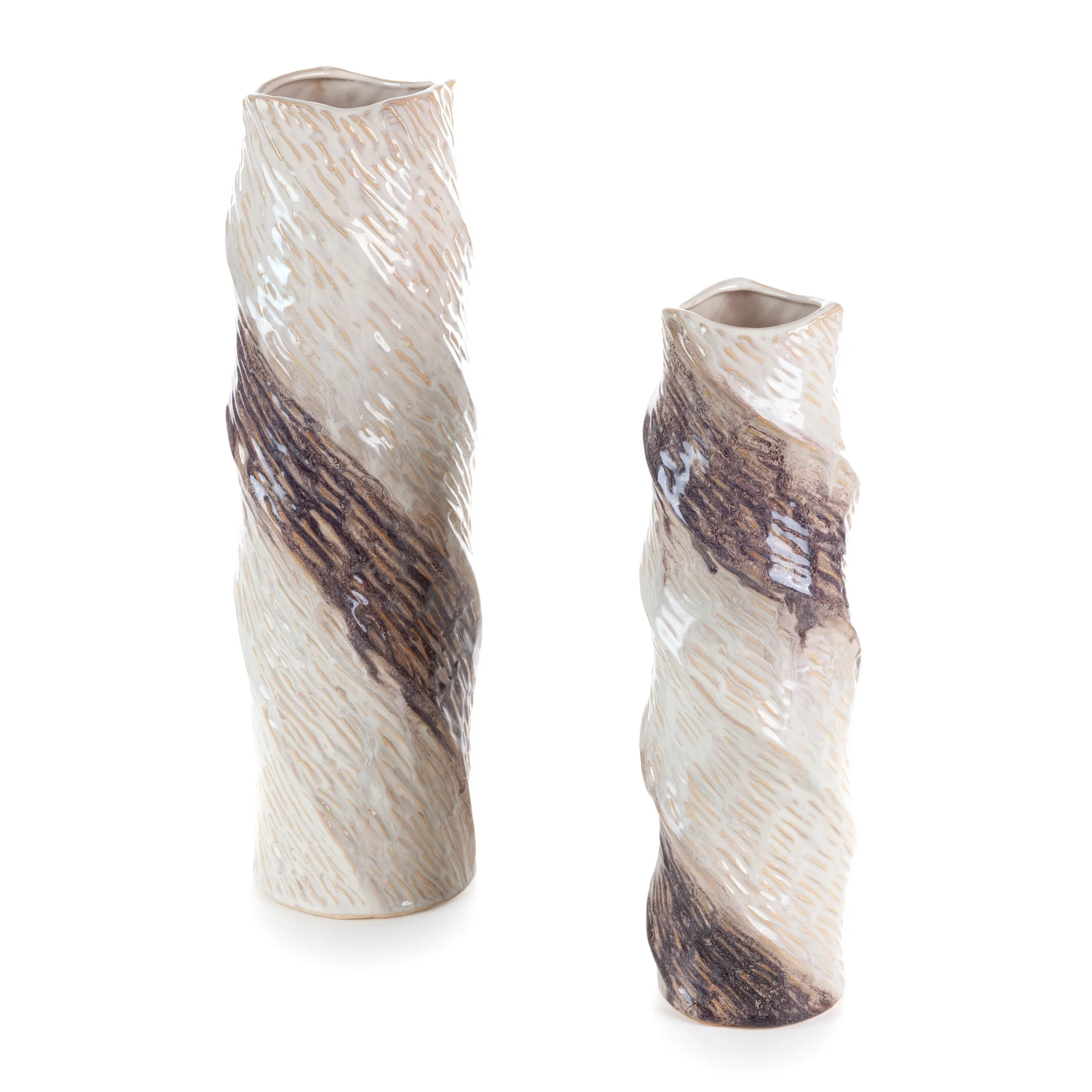 Wazon ceramiczny kremowo-brązowy w stylu boho średnica 12x40 cm ROSINA