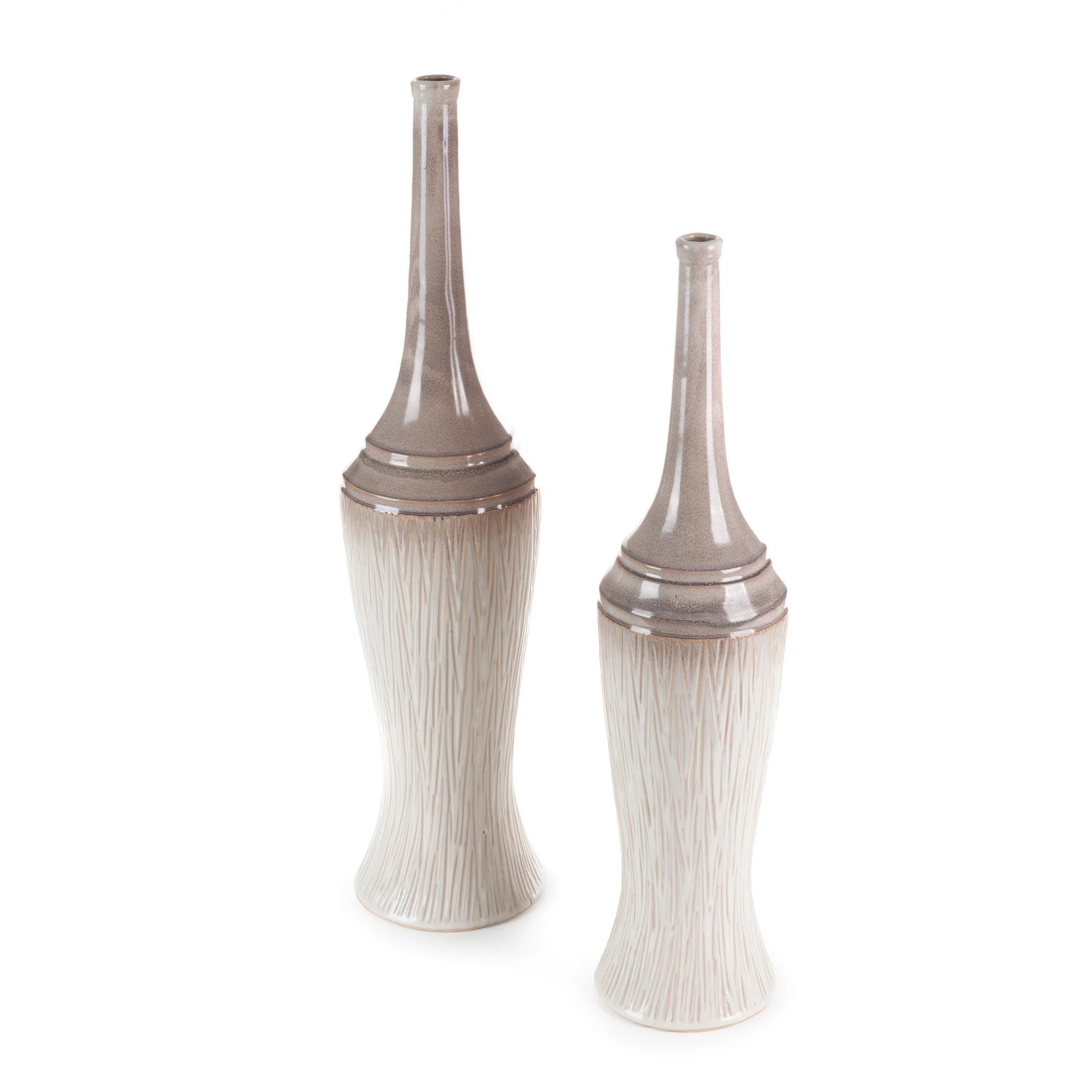 Wazon ceramiczny kremowo-brązowy w stylu boho z cieniowaniem średnica 18x76 cm ROSINA