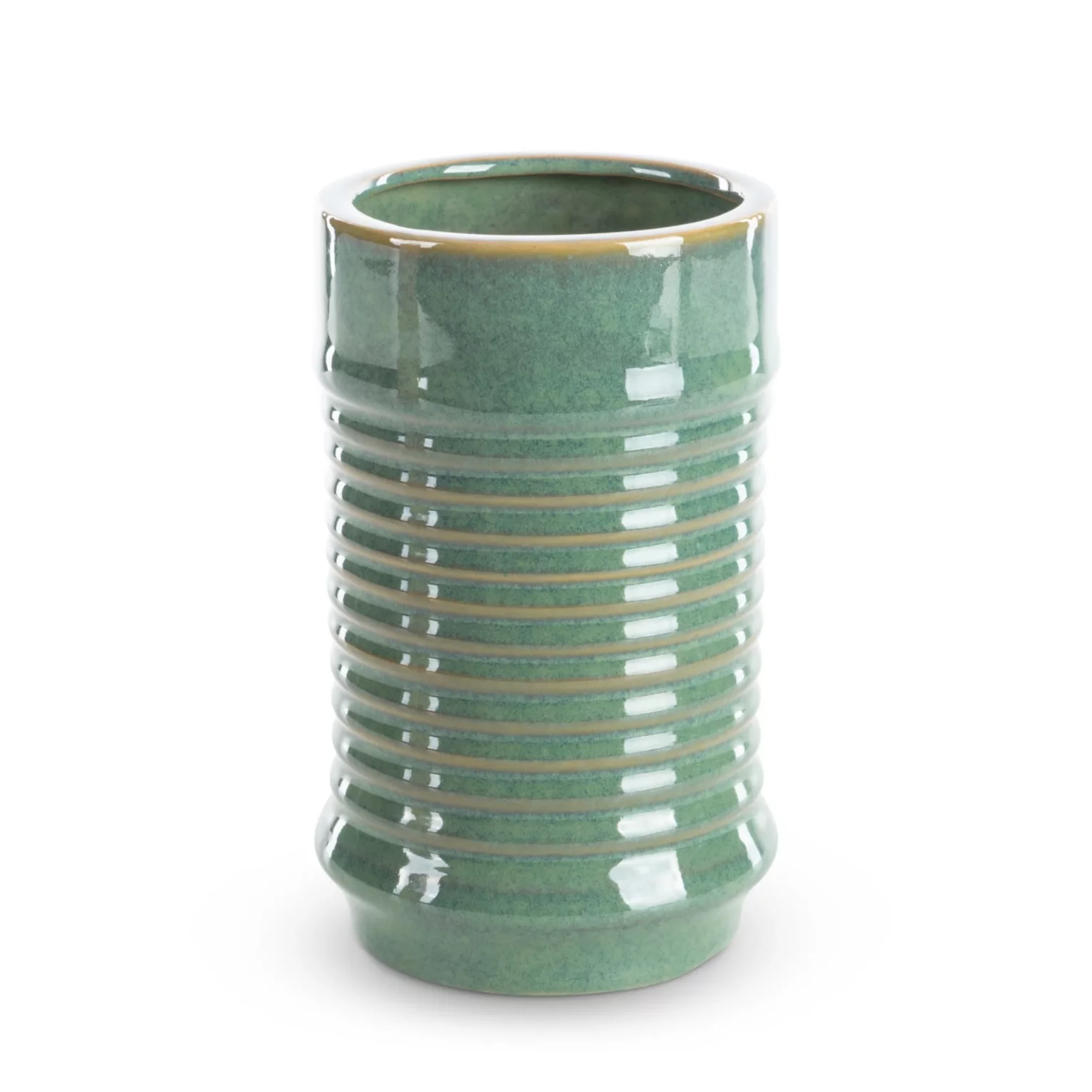 Wazon ceramiczny zielony o kształcie walca ze żłobieniami średnica 12x20 cm  SAMI