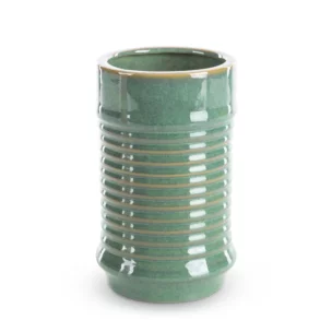 Wazon ceramiczny zielony o kształcie walca ze żłobieniami średnica 12x20 cm SAMI