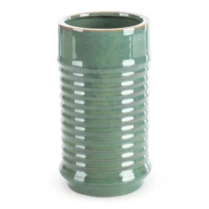 Wazon ceramiczny zielony o kształcie walca ze żłobieniami średnica 15x26 cm SAMI