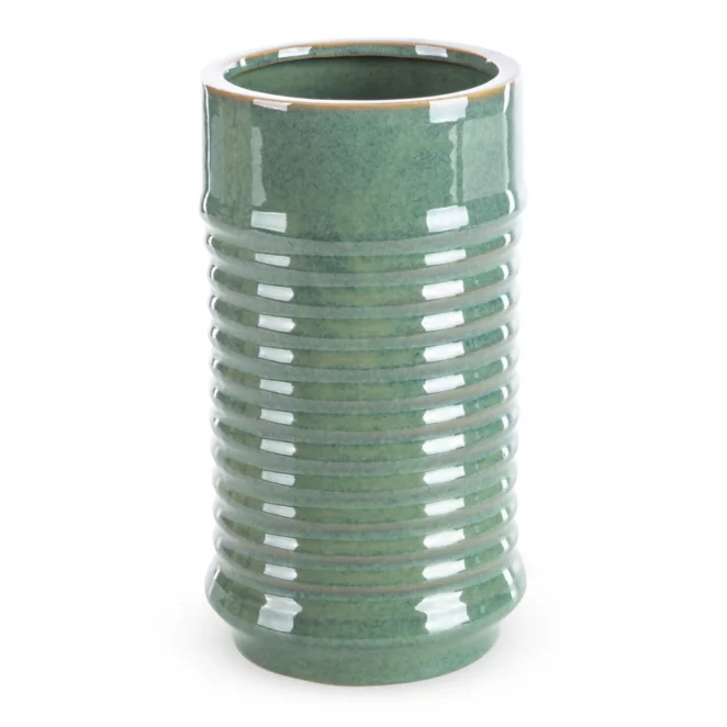 Wazon ceramiczny zielony o kształcie walca ze żłobieniami średnica 15x26 cm SAMI