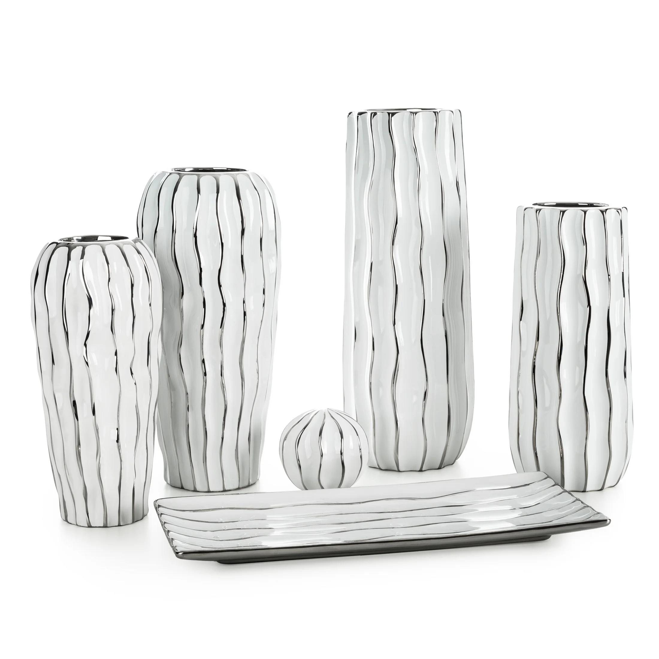 Wazon ceramiczny SAVANA przecierany biało-srebrny