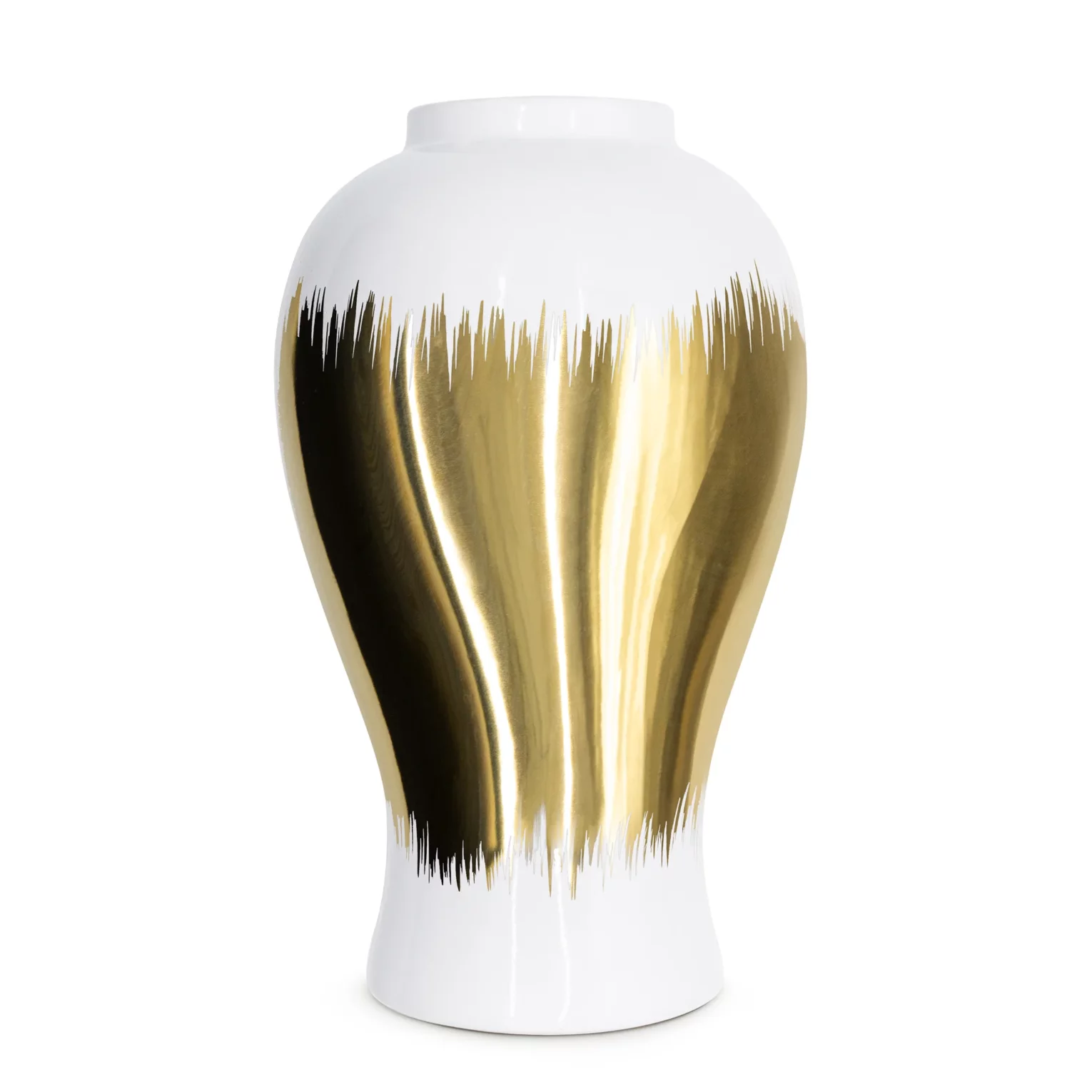 Wazon ceramiczny biało-złoty  z motywem cieniowania średnica 21x34 cm