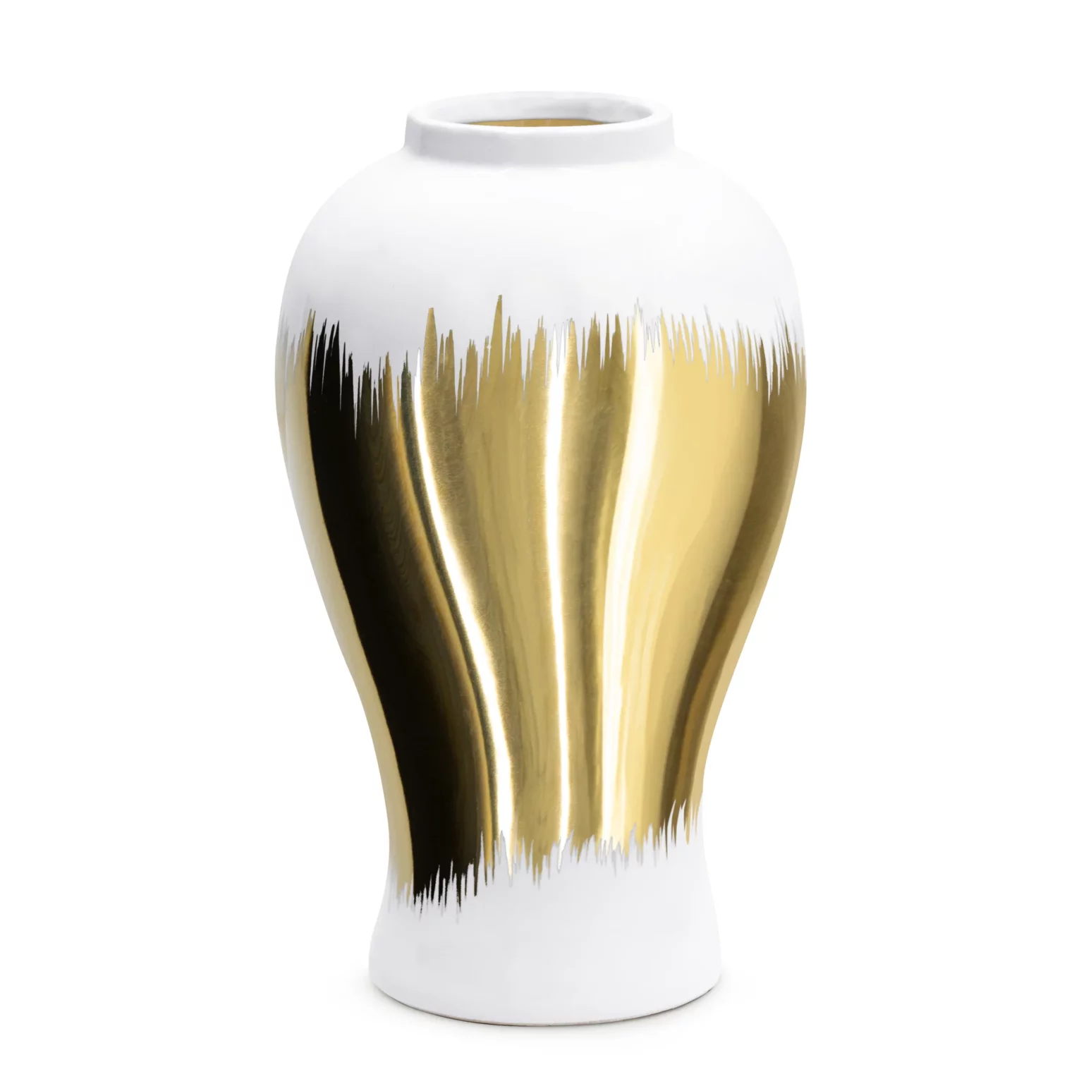 Wazon ceramiczny biało-złoty  z motywem cieniowania średnica 17x26 cm