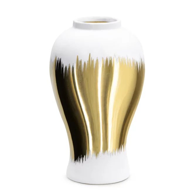 Wazon ceramiczny biało-złoty z motywem cieniowania średnica 17x26 cm