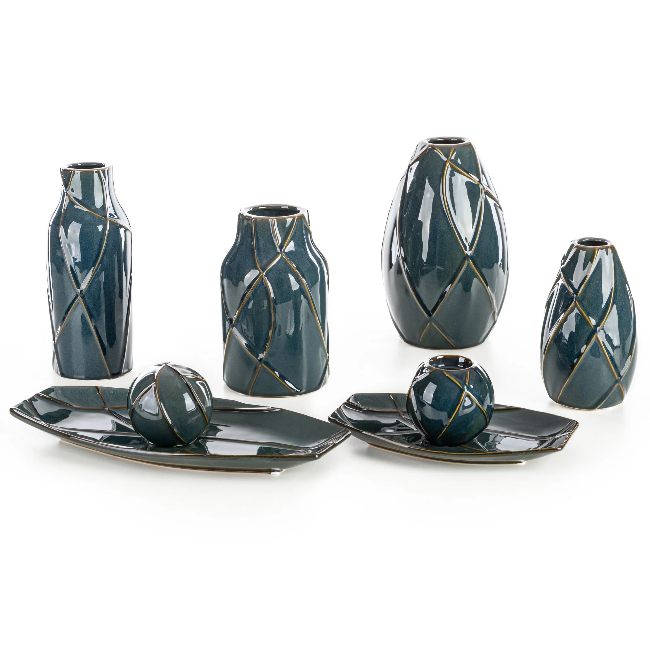 Wazon ceramiczny turkusowo-zielony z nowoczesnym wypukłym wzorem średnica 14x22 cm TEO