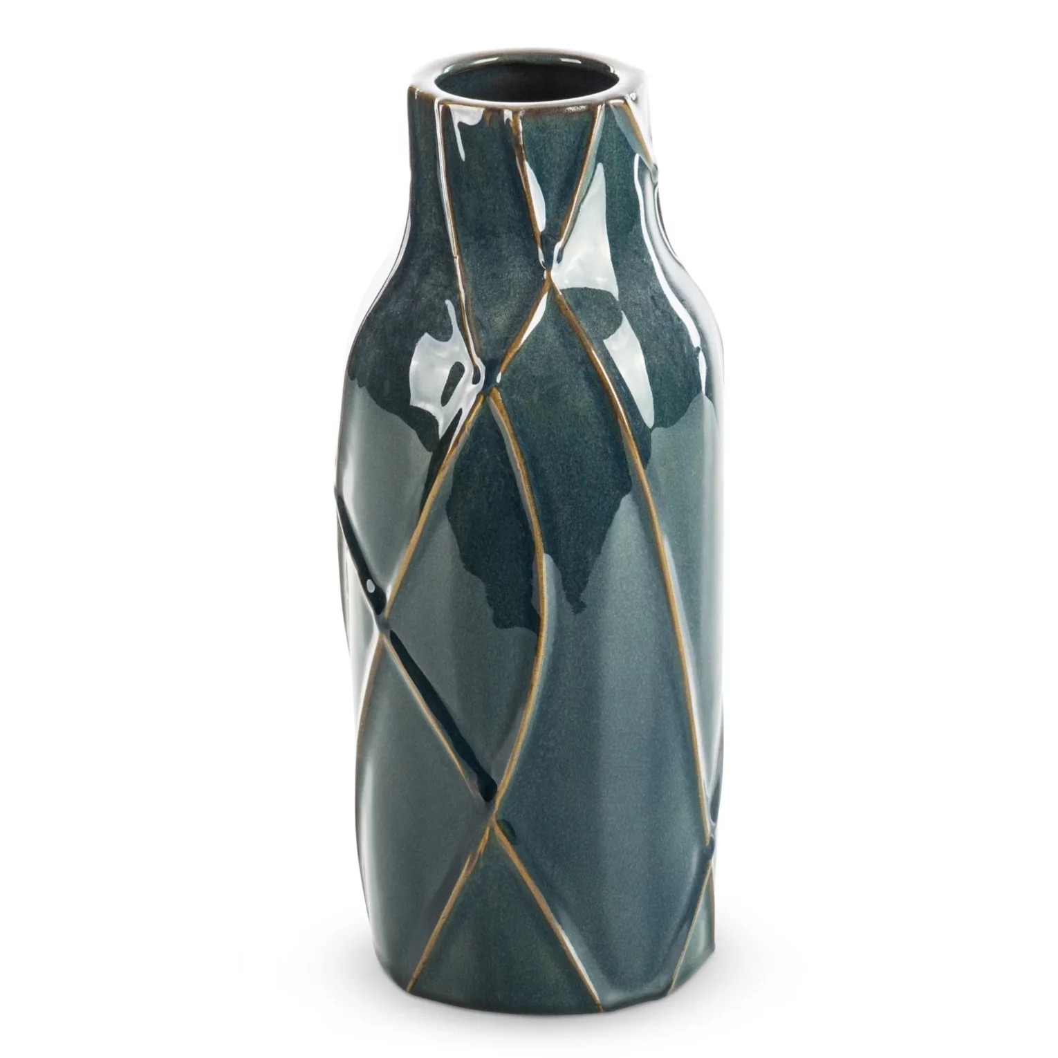 Wazon ceramiczny turkusowo-zielony z nowoczesnym wypukłym wzorem  średnica 13x30 cm TEO
