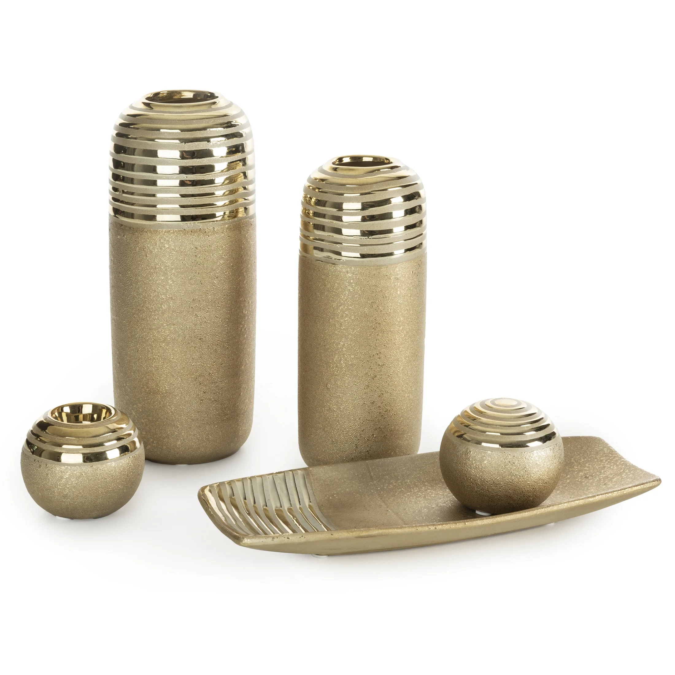 Wazon ceramiczny złoty dekoracyjny łączący matową powierzchnie z błyszczącym wzorem średnica 10x25 cm ELARA