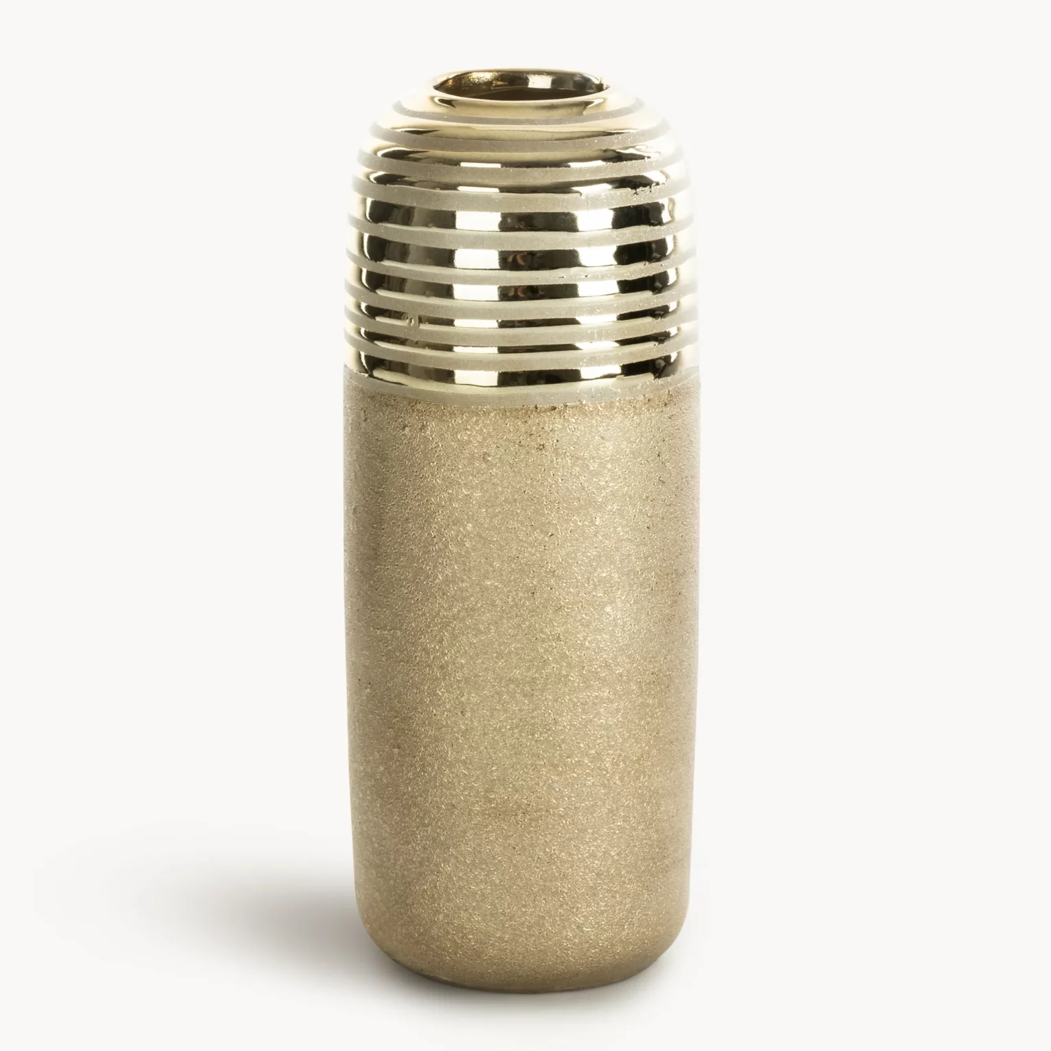 Wazon ceramiczny złoty dekoracyjny  łączący matową powierzchnie z błyszczącym wzorem średnica 12x30 cm