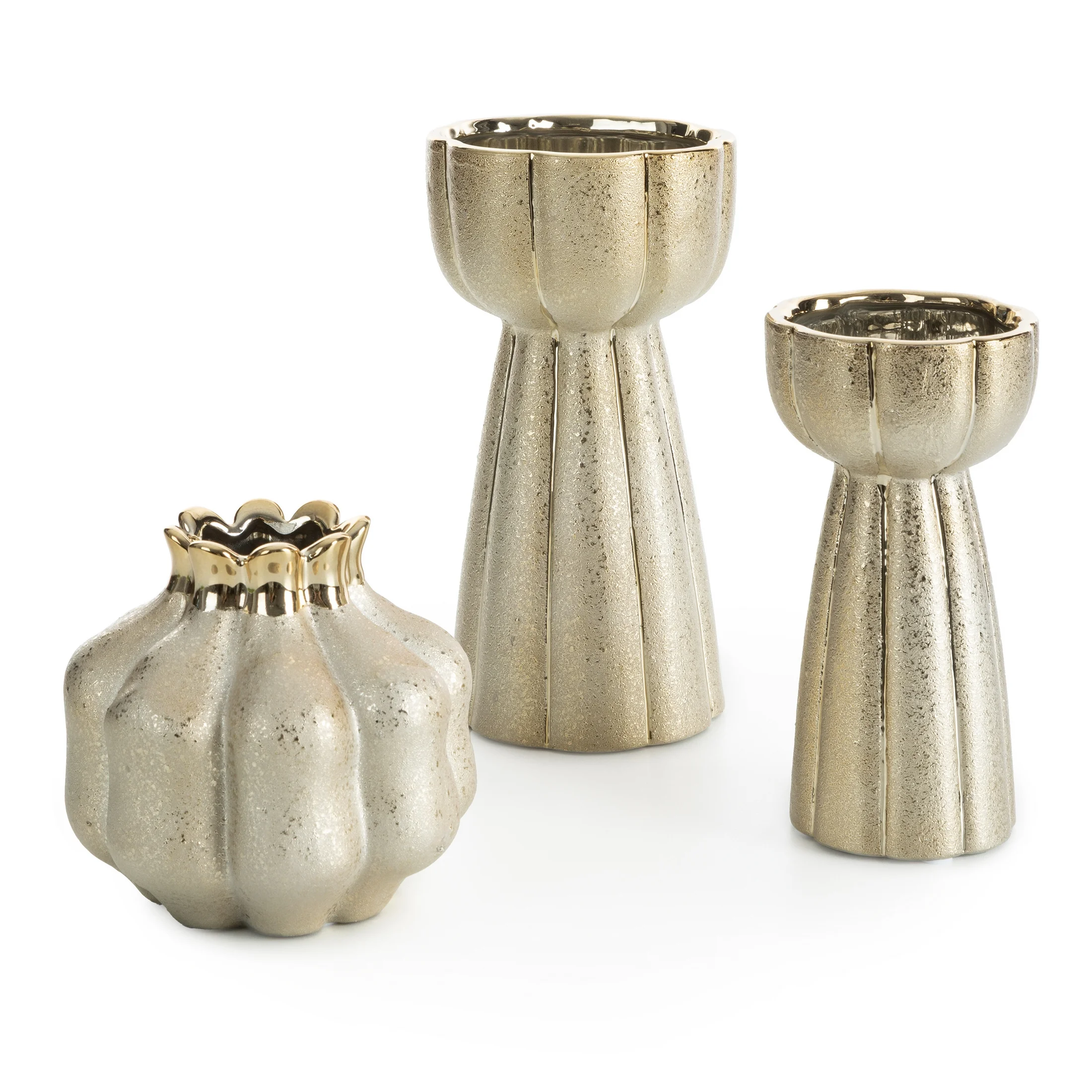 Wazon ceramiczny złoty dekoracyjny o designerskim kształcie średnica 11x20 cm MERIN