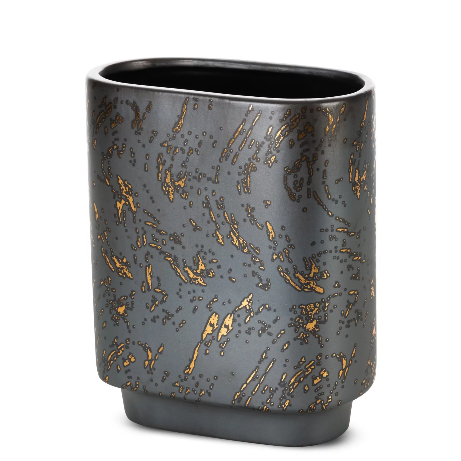 Wazon ceramiczny grafitowo-złoty dekoracyjny  zdobiony przecieranym wzorem 19x10x23 cm ARIELA