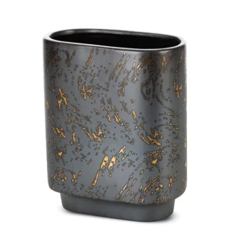Wazon ceramiczny grafitowo-złoty dekoracyjny  zdobiony przecieranym wzorem 19x10x23 cm ARIELA