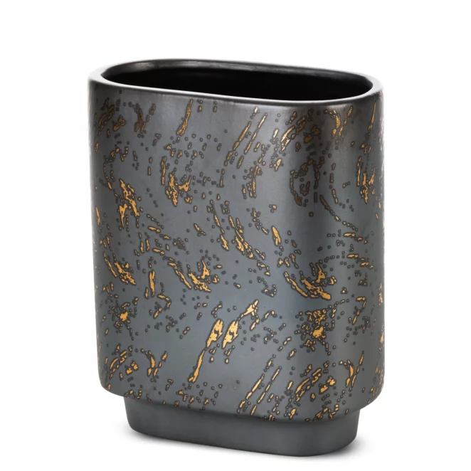 Wazon ceramiczny grafitowo-złoty dekoracyjny zdobiony przecieranym wzorem 19x10x23 cm ARIELA