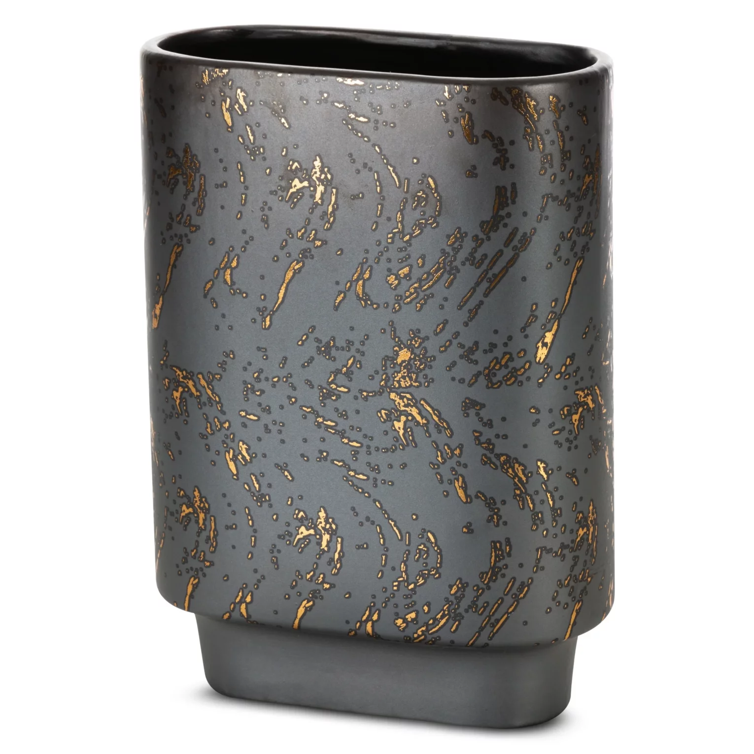 Wazon ceramiczny grafitowo-złoty dekoracyjny  zdobiony przecieranym wzorem 20x10x28 cm ARIELA