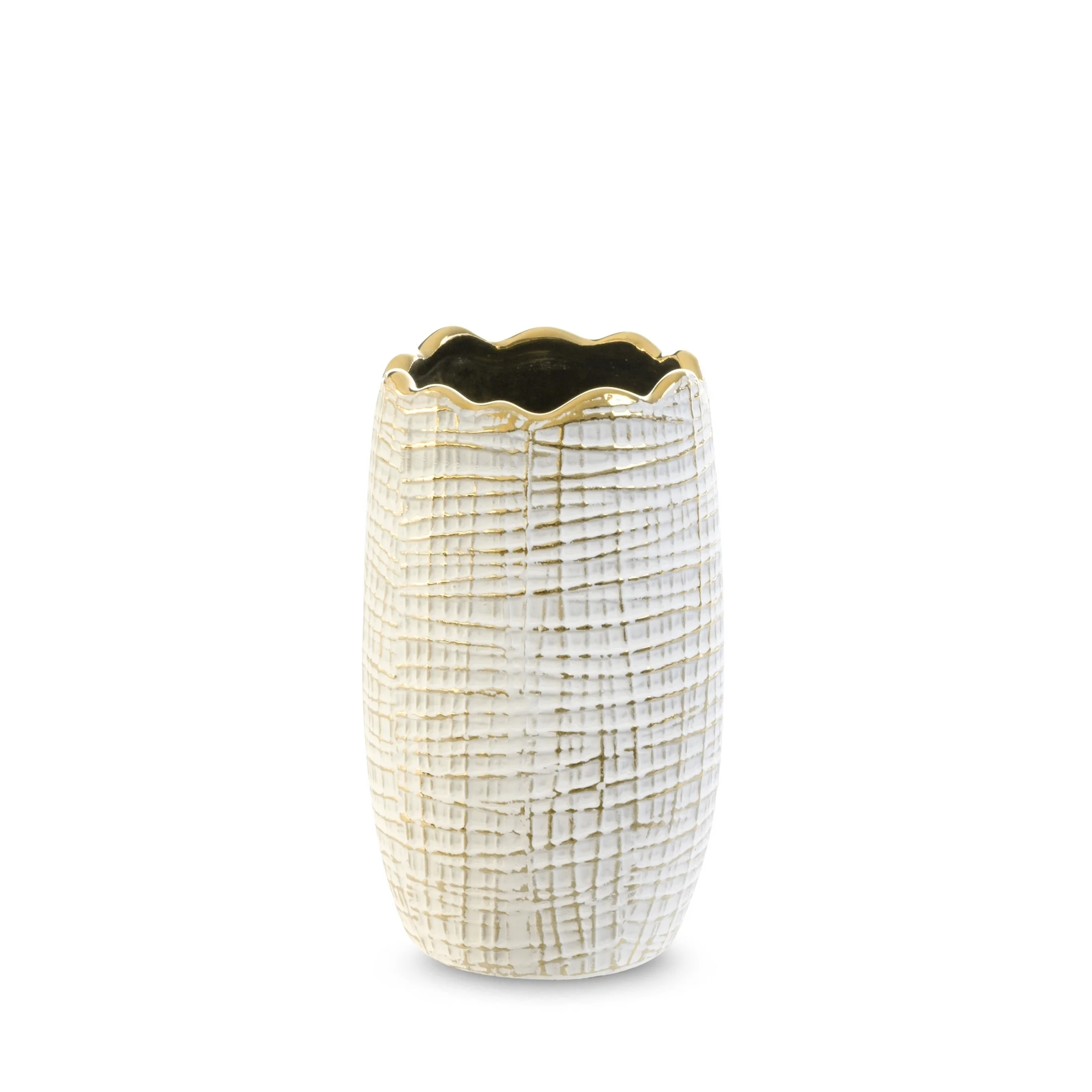 Wazon ceramiczny SELMA z wytłaczanym wzorem biało-złoty