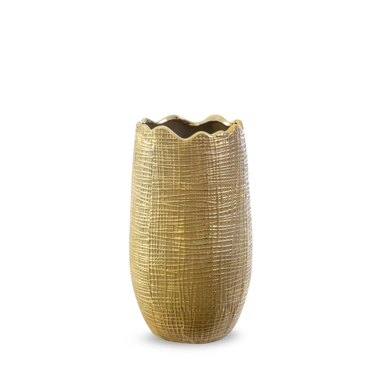 Wazon ceramiczny brązowo-złoty z wytłaczanym wzorem  średnica 18x23 cm SELMA