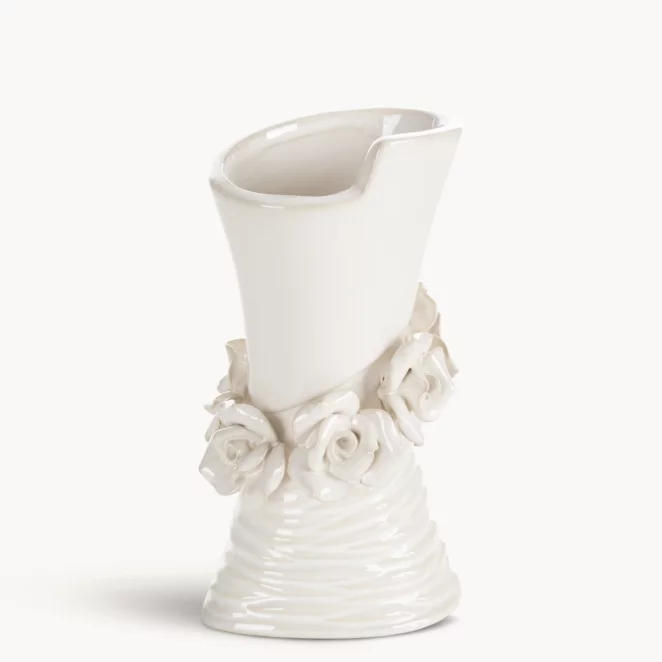 Wazon dekoracyjny kremowy zdobiony kwiatami 3D 10x8x19 cm ELIANA
